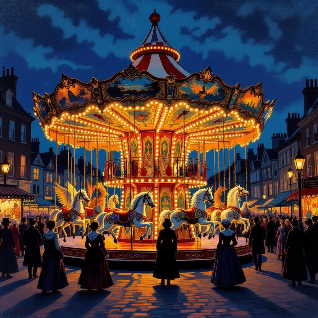 Victorian Street Fair with Fantastical Carousel at Dusk