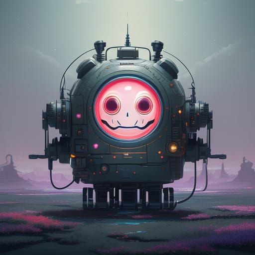 Happy Robot in Circuit Field: Kawaii Art