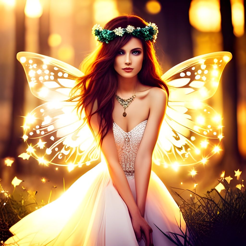 Sparkling Fairy with Diamond Crown in Sunset