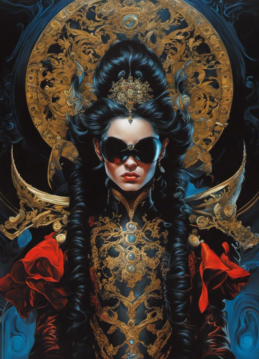 Gothic Cyber Armor: A Neon-Lit Acrylic Painting