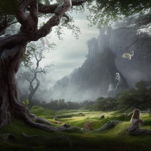 Dramatic Windswept Trees in Digital Matte Painting