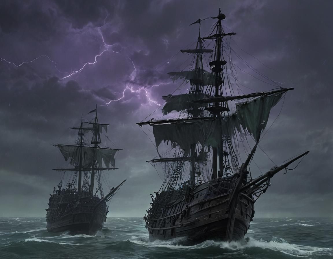 Foreboding Ghost Pirate Ship on a Stormy Sea