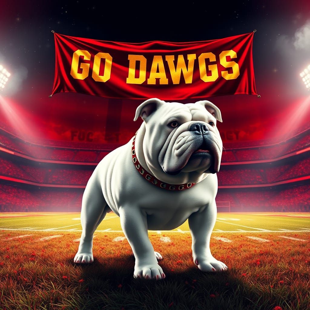 White Bulldog on Football Field in AAA Game Style