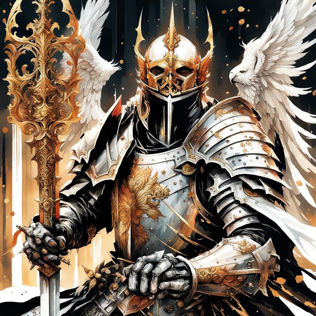 Gothic Knight with Angel Wings in Dark Fantasy Style