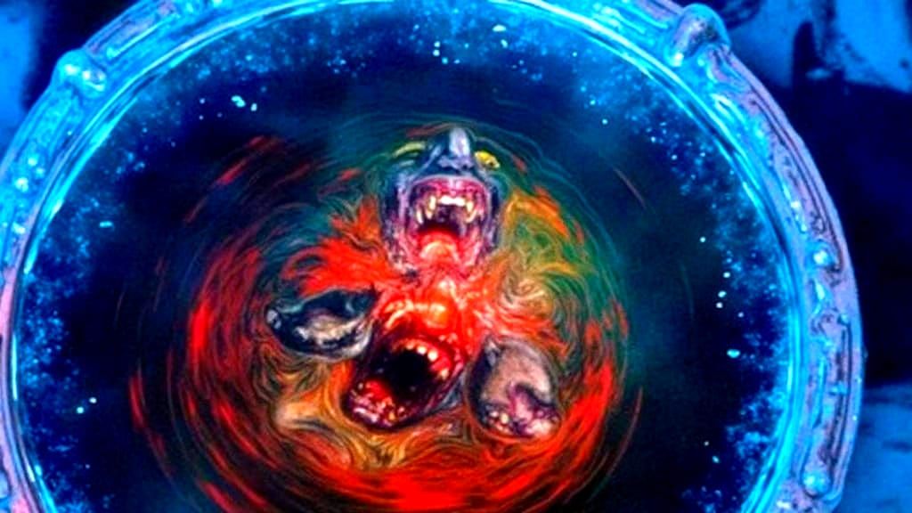 Demonic Faces Emerge from Scrying Mirror in Mystical Water