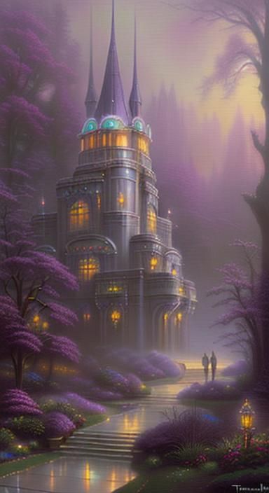 Art Deco Ethereal Fantasy in Thomas Kinkade Style