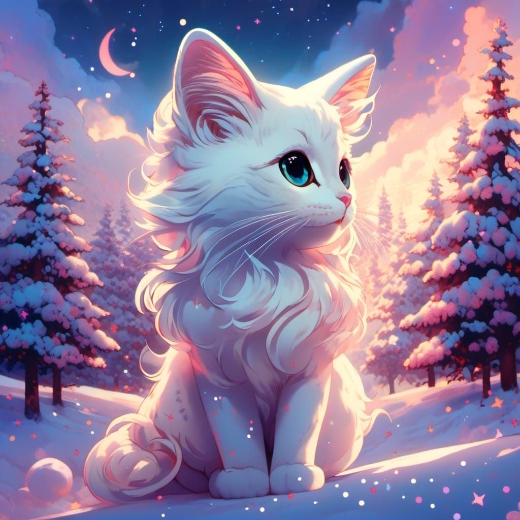 Celestial Christmas Tree Cat Wizard in Forest