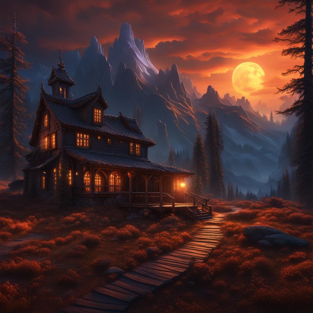 Grimdark Folk Art with Glowing Lines