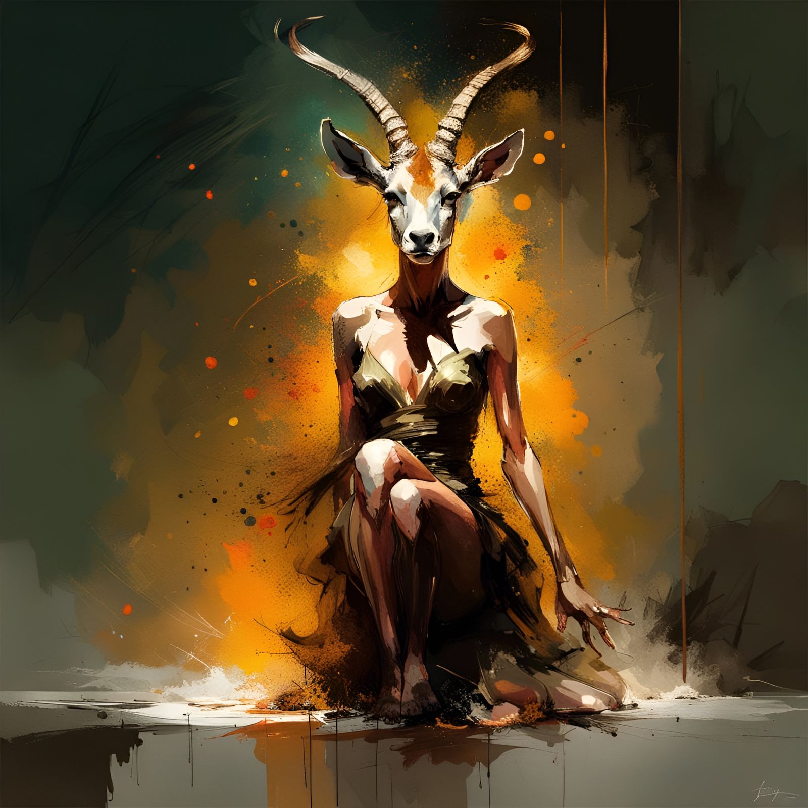 Fiery Gazelle Portrait in Expressive Brushstrokes