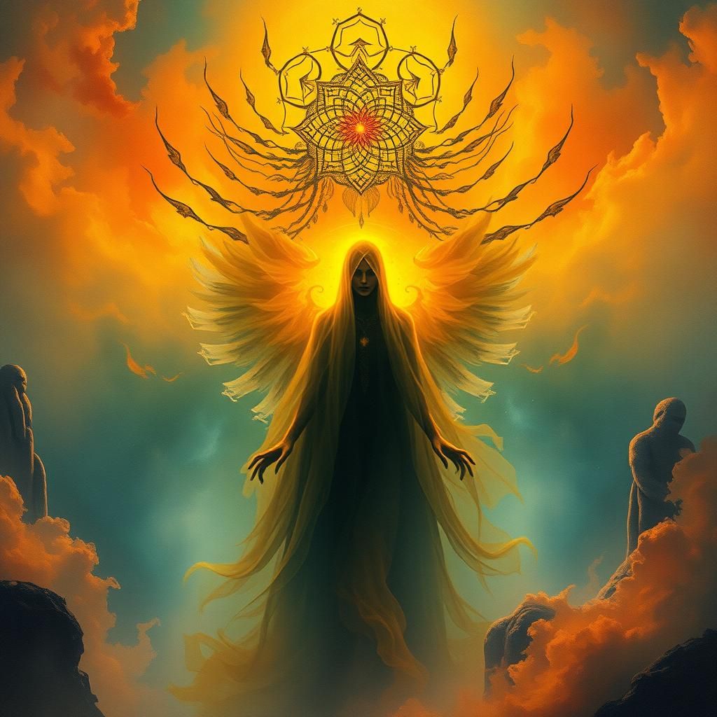 Ethereal Dreamscape: Mystical Figure in Golden Aura