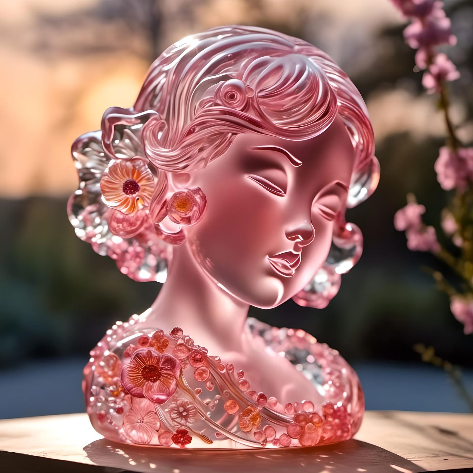 Translucent Glass Sculpture of a Girl's Head