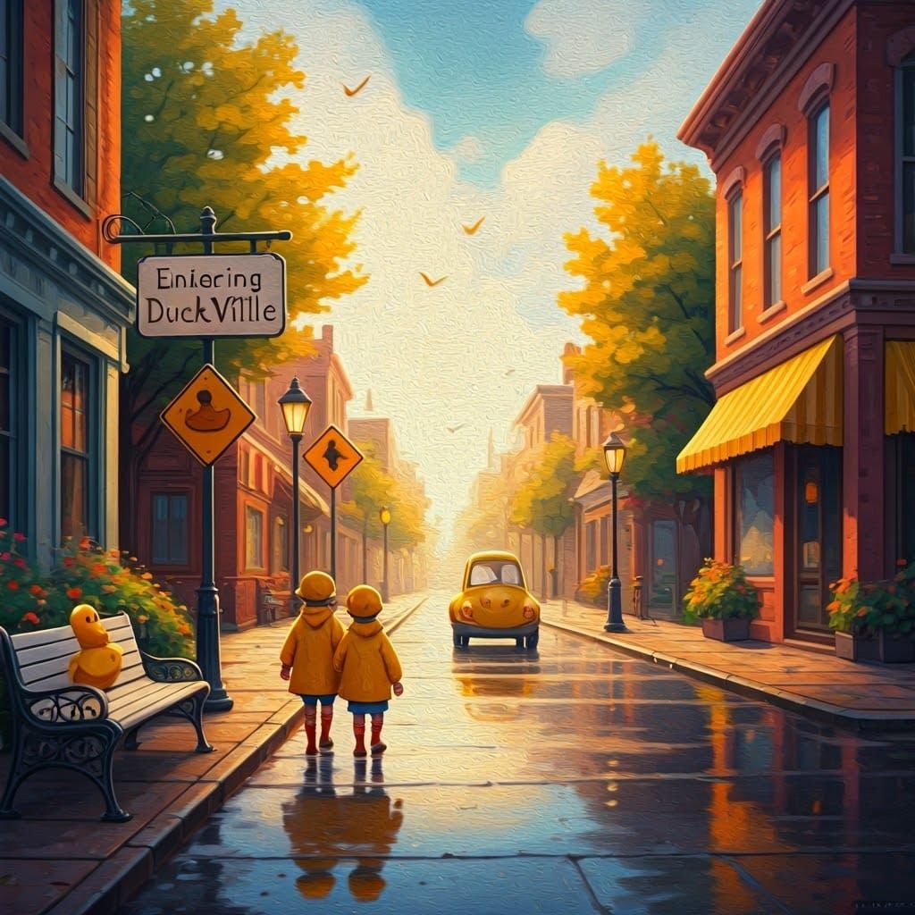 Quaint DuckVille Townscape in Vintage Film Style