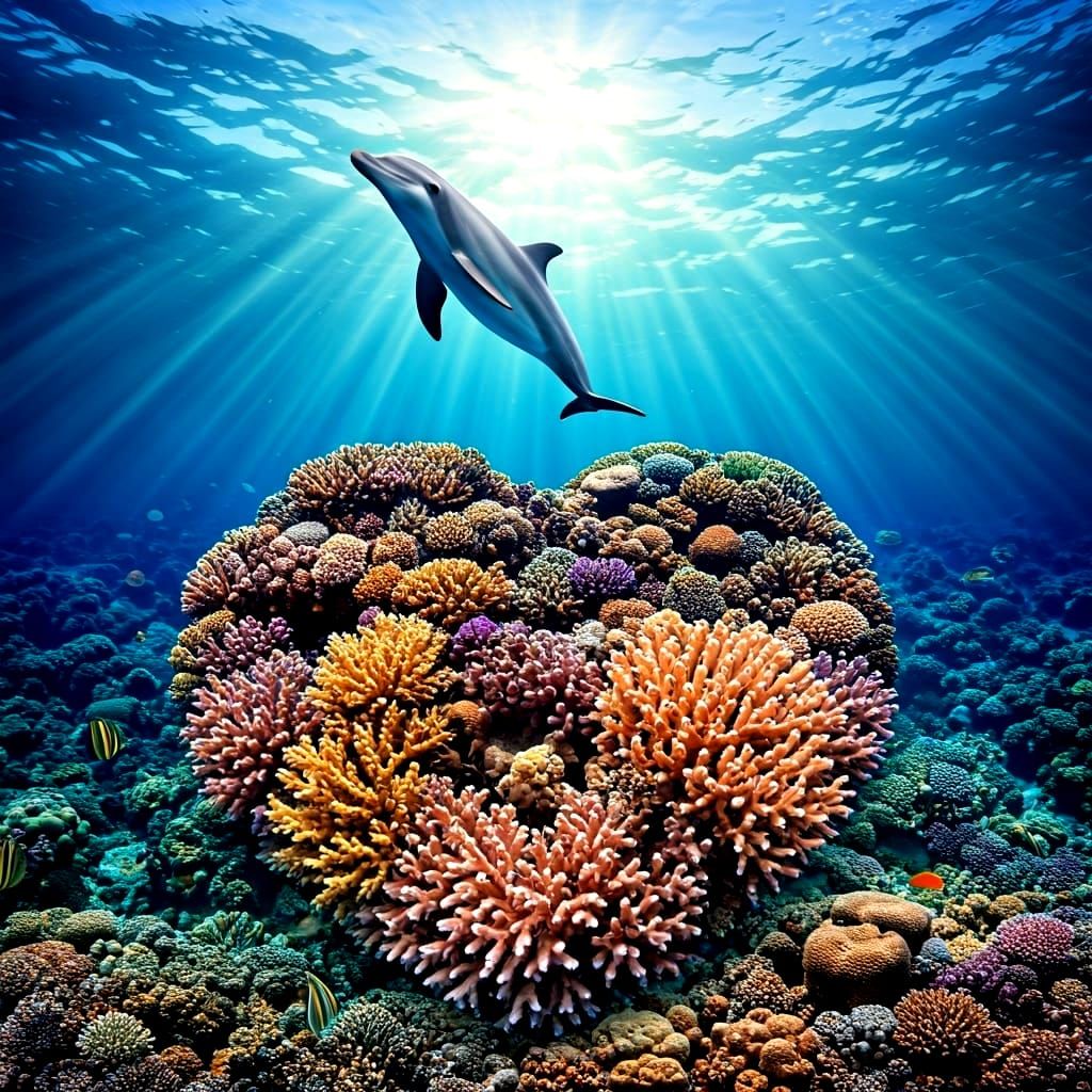 Dolphin Swimming Through Heart Reef: Wildlife Photography