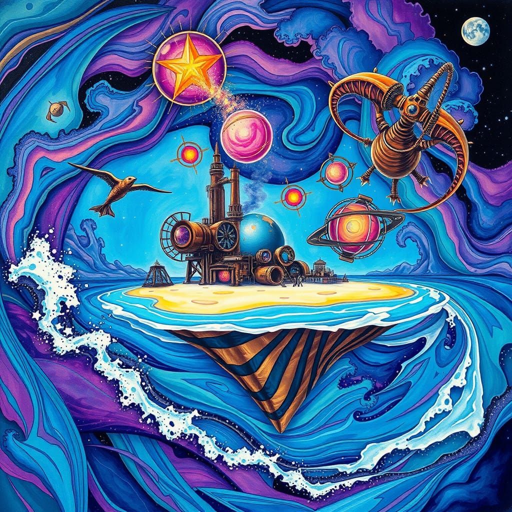 Vibrant Dream Beach in a Steampunk Galaxy
