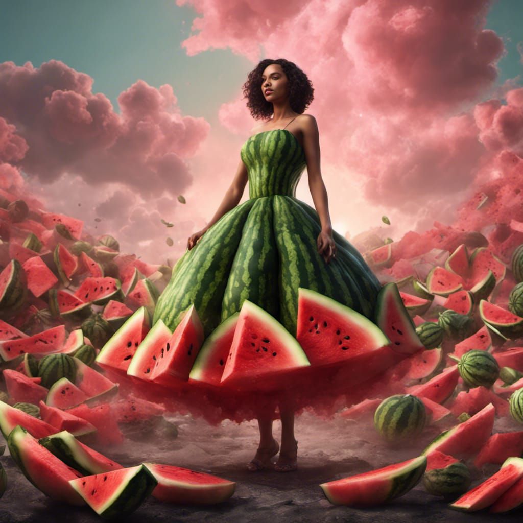 Woman in Watermelon Dress: Fantasy Art