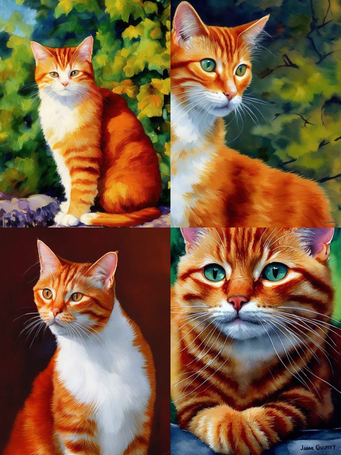 Ginger Cat Gouache Style Impressionist Masterpiece