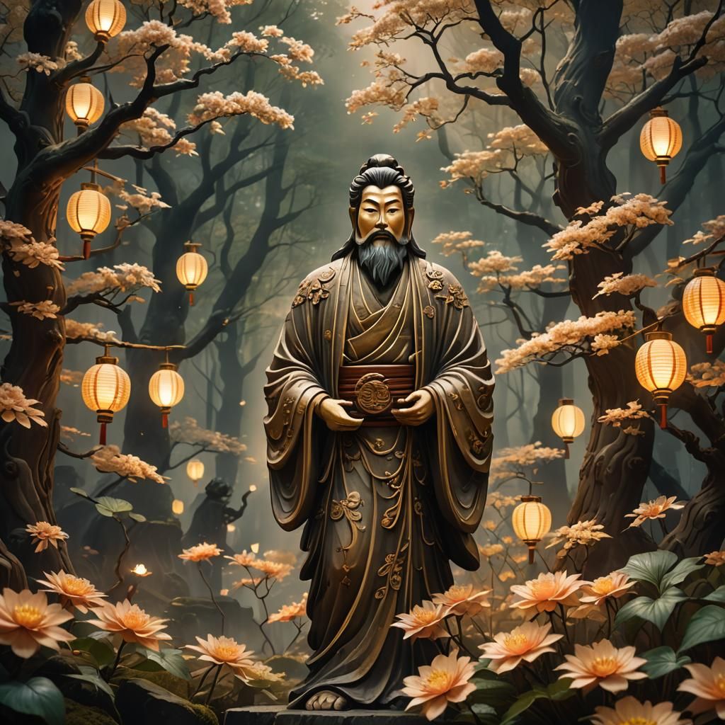 Nature God in Japanese Wood Carving Style