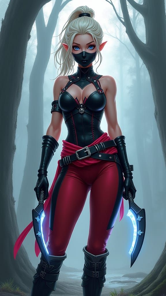 Elsa Ninja Warrior in Akali-Inspired Cyberpunk Style