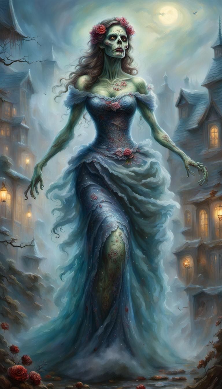 monster zombie woman with massive body in dress