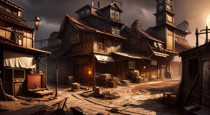 Post-Apocalyptic Town in Dark Fantasy Style