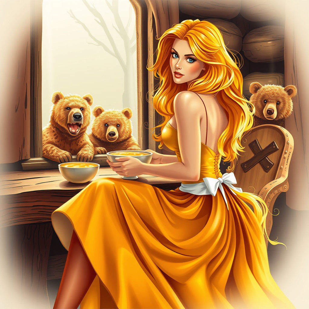 Goldilocks and the Three Bears in Abstract Vector Art