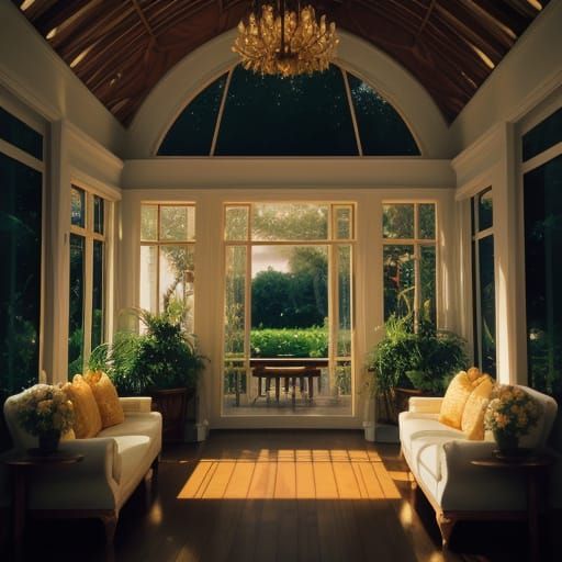 Elegant Springtime Resort Villa in Warm Golden Light