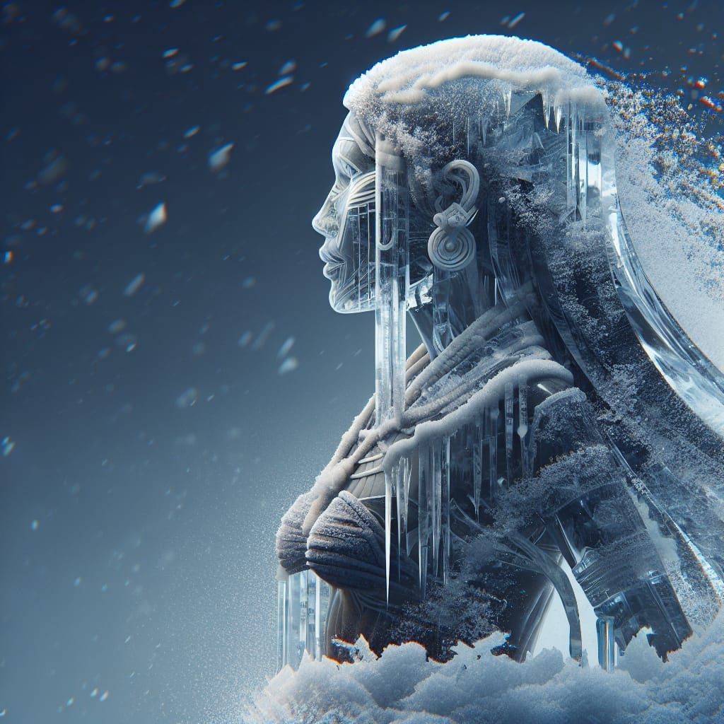 Stunning Ice Sculpture of a Curvy Indigenous Woman in a Biki...