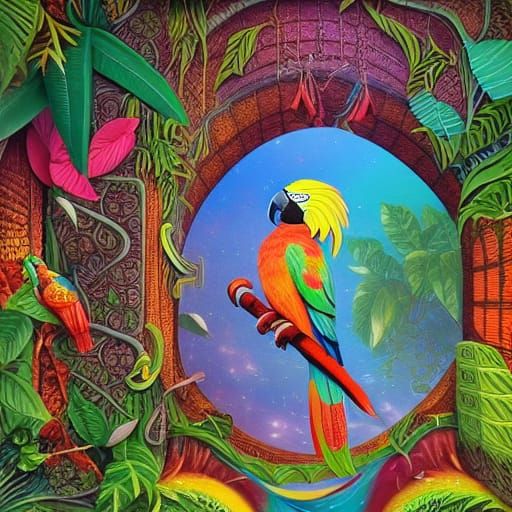 Ornate Paper Cut Craft of Jungle Parrots