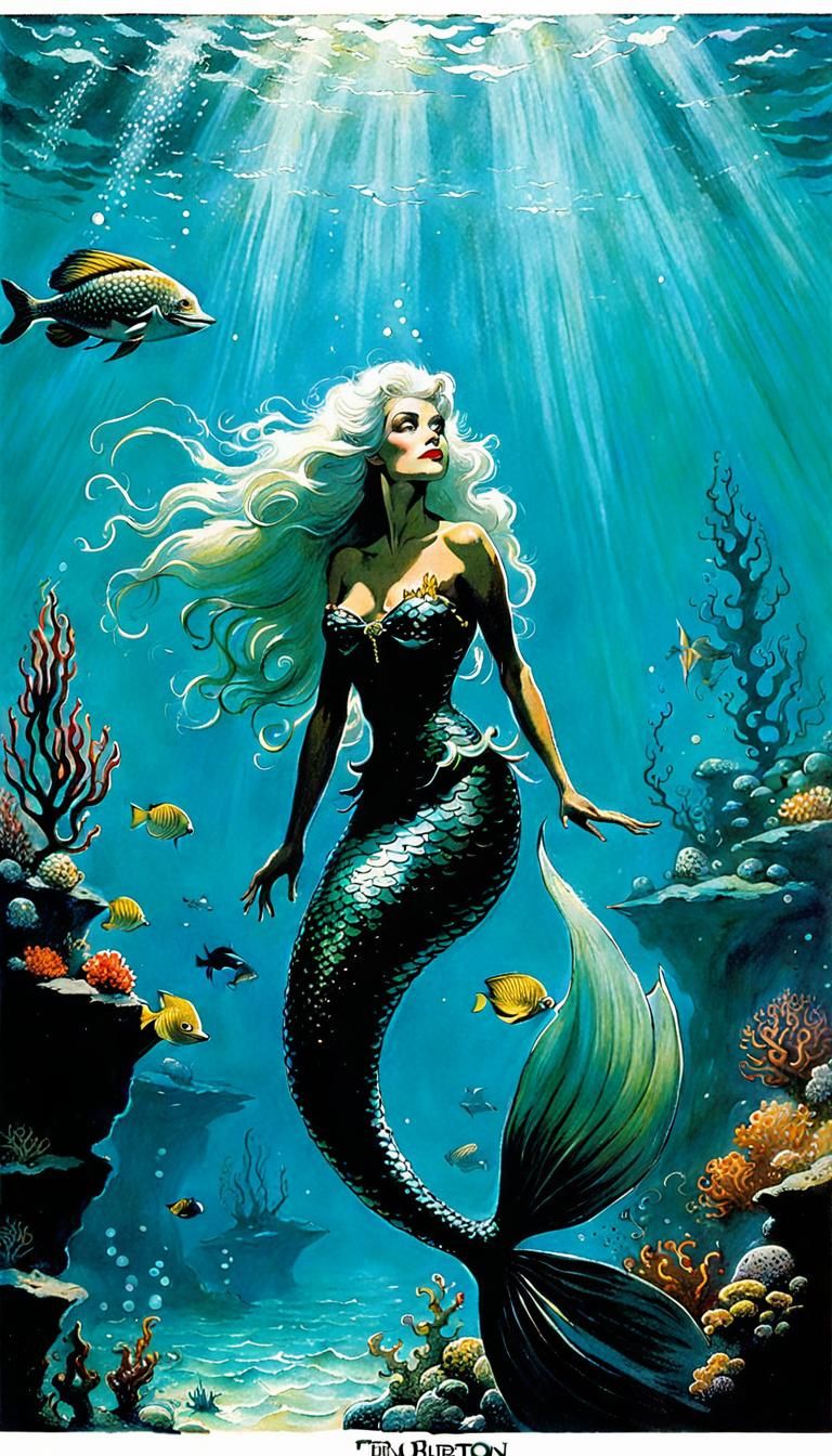 Gothic Mermaid in Fantasy Ocean, Digital Art