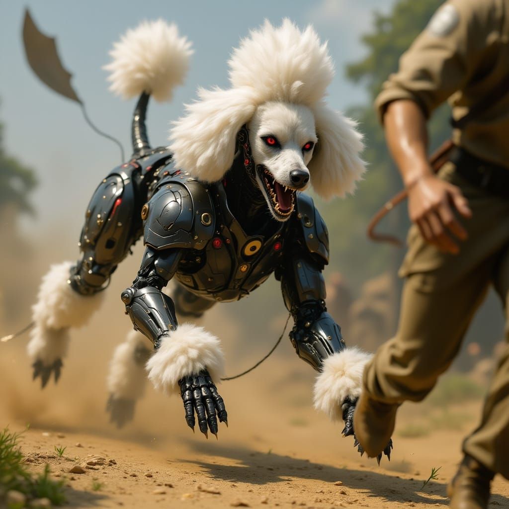 Cybernetic War Poodle Charges Forward in Hyperrealistic Deta...