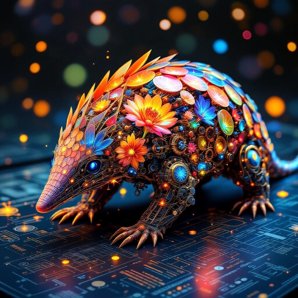 Steampunk Pangolin in X-Ray Oil Painting with Vibrant Scales...