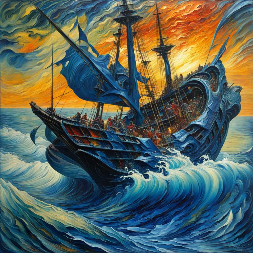 Shipwrecked Pirate Ship in Abstract Futurism Style