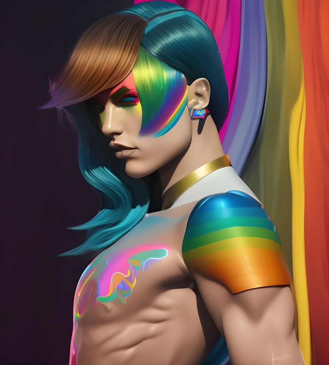 Rainbow Wonder Woman Portrait in Digital Art Style