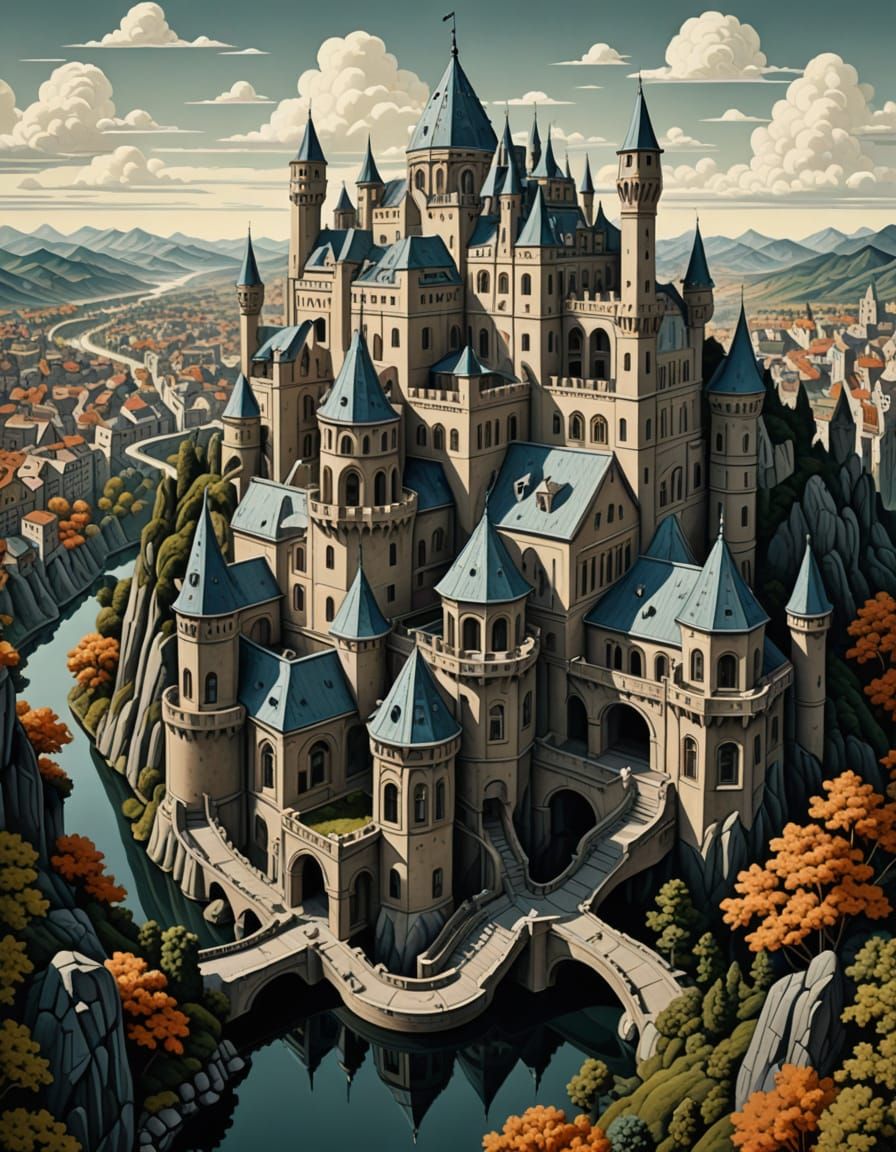 Escheresque Architecture Forms Dinosaurs in Surreal Dreamsca...