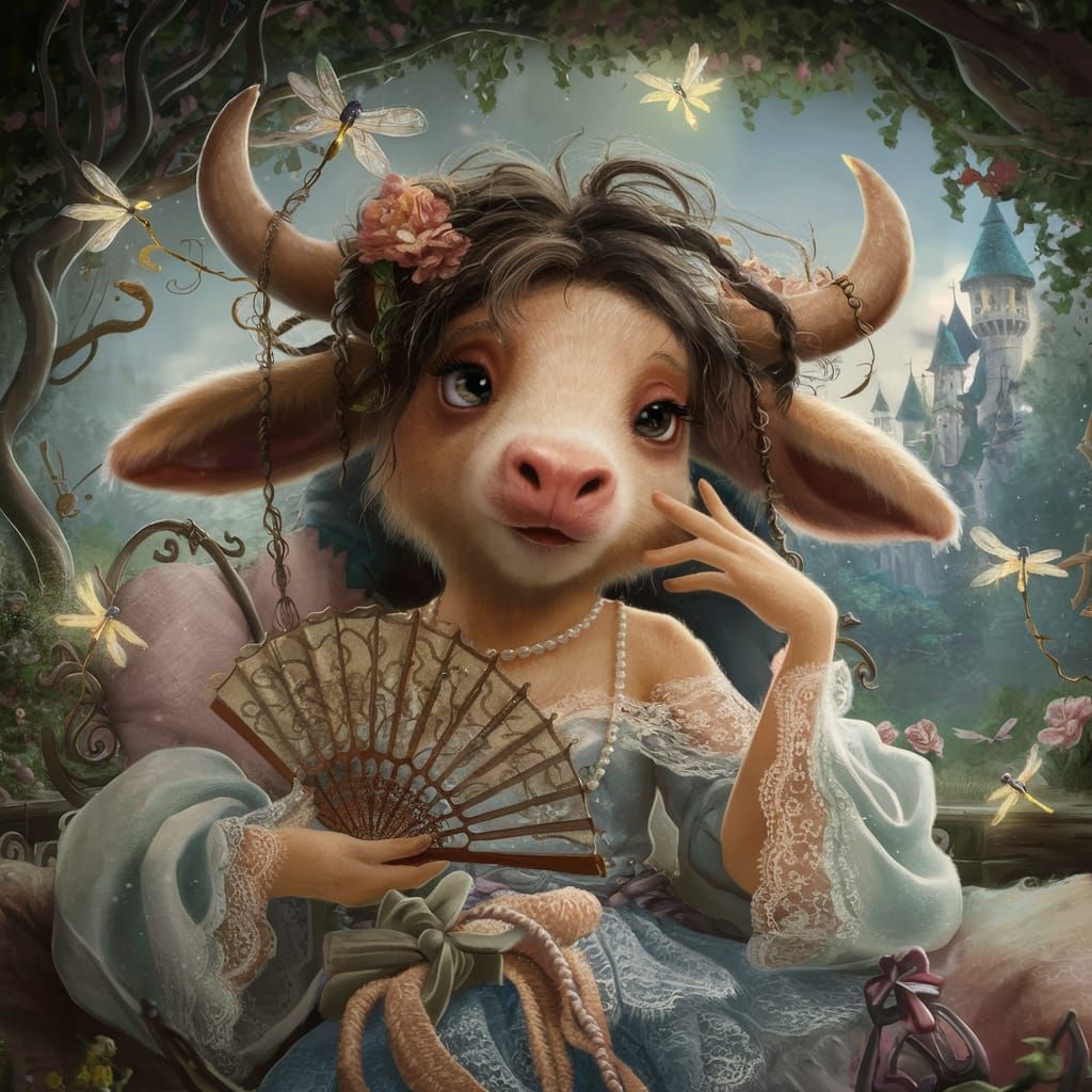 Yak Princess in Enchanted Garden: Digital Painting