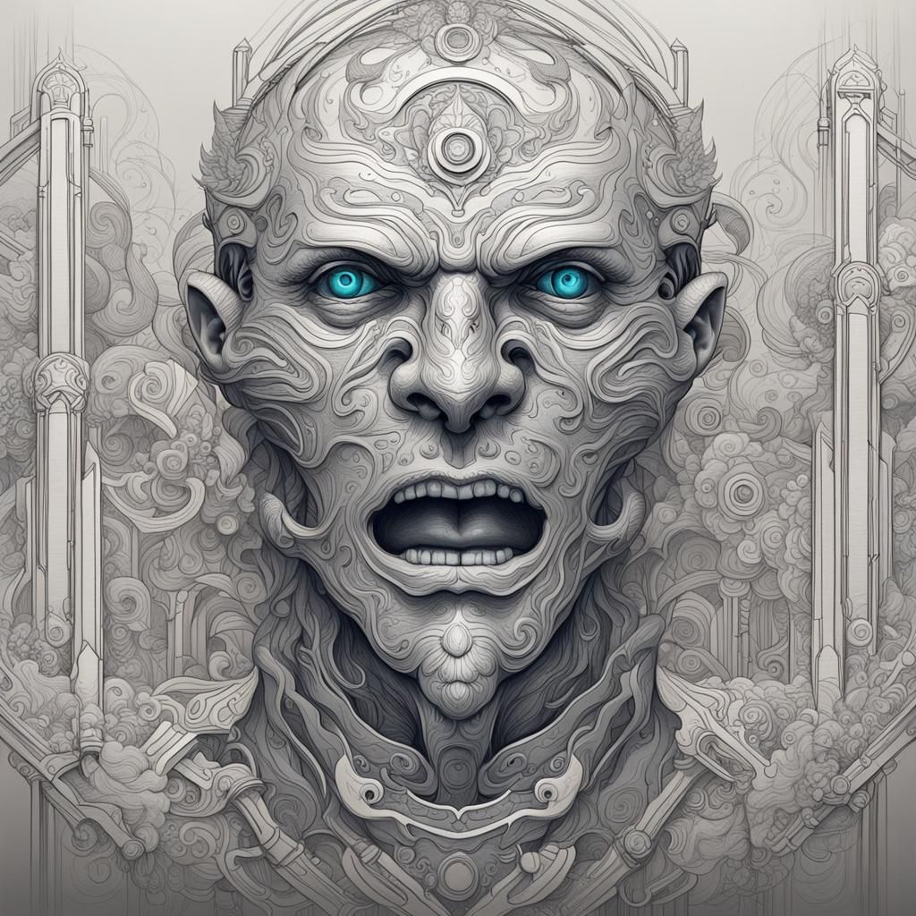 Line Drawing of Talking Face, Detailed Matte Painting