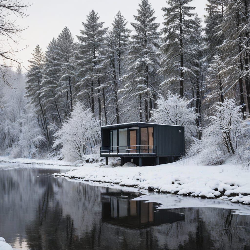 Serenely Modern Minimalist Home Amidst Snowy Forest