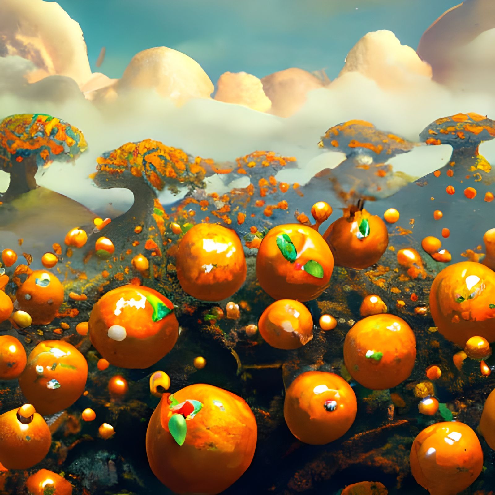 Magical Tangerine Landscape: A Digital Fantasy Painting
