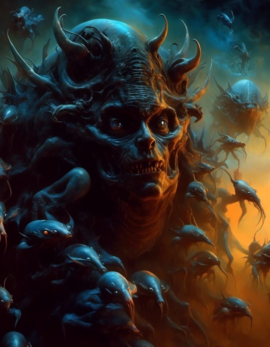 Nightmarish Black Winged Creatures in Art Nouveau Style