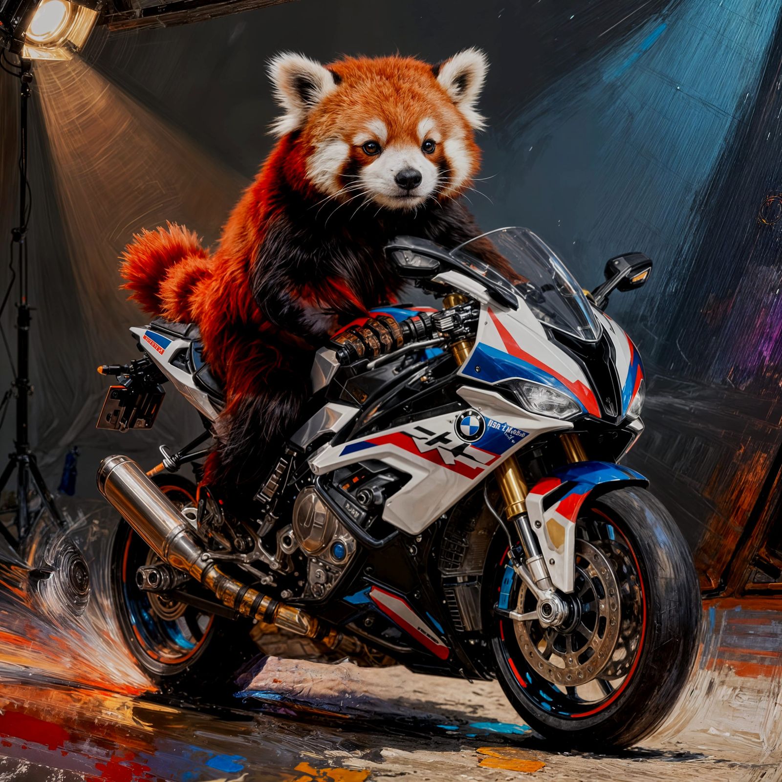 Red Panda Rider on BMW Motorcycle