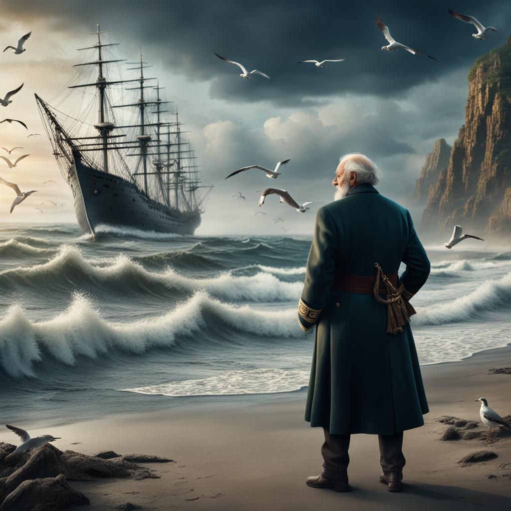 Old Sea Captain on Shore: Digital Matte Painting