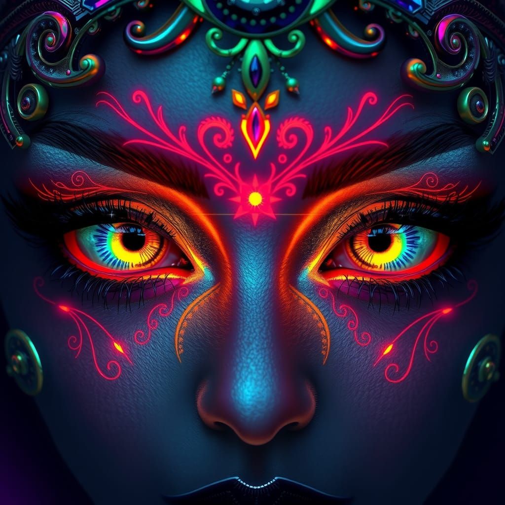 Glowing Eyes with Iridescent Makeup, Unreal Engine Art