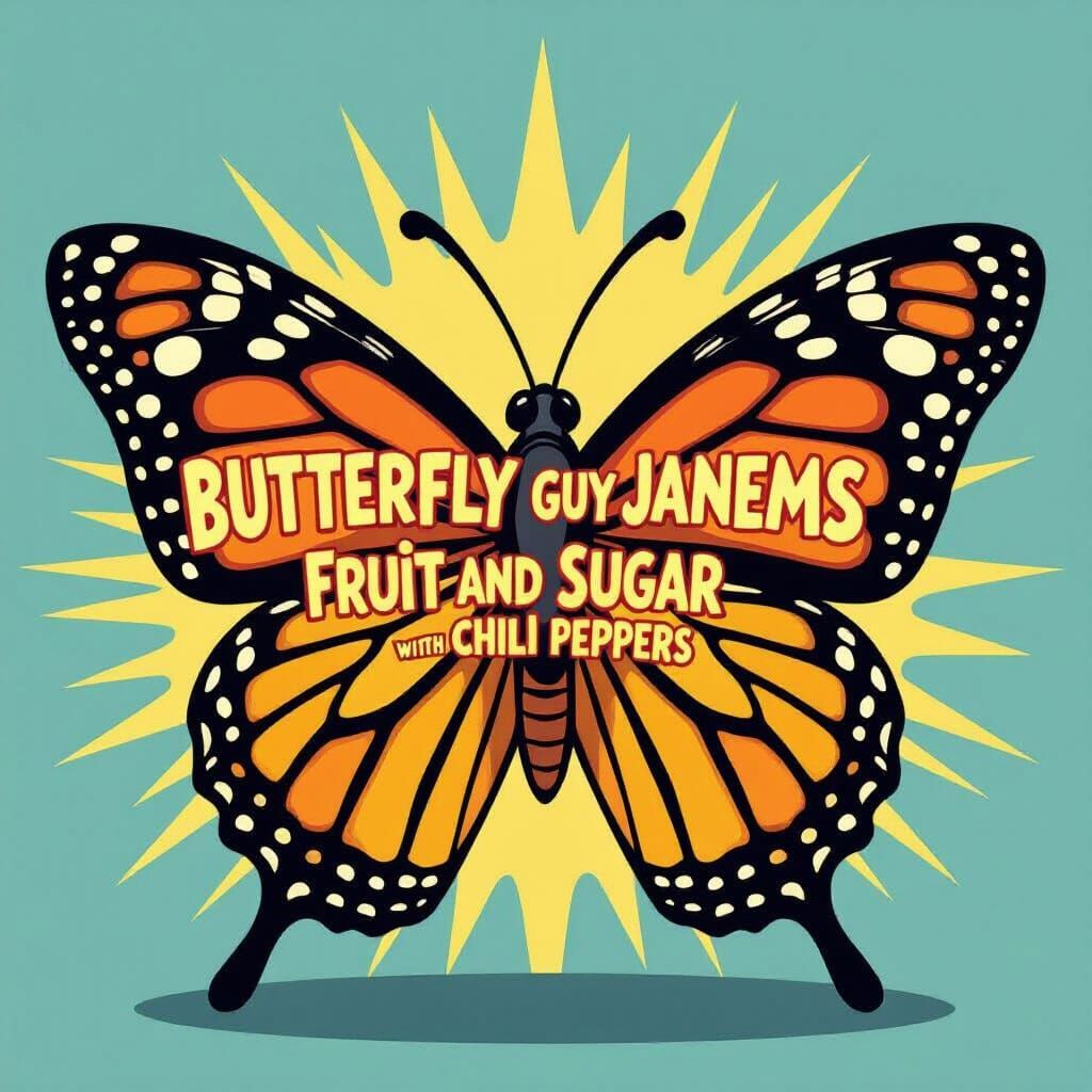 Angry Cartoon Butterfly Guy Jams with Chili Peppers