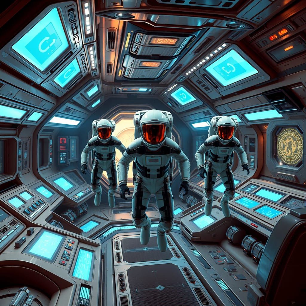 Astronauts in a Futuristic Spaceship Interior