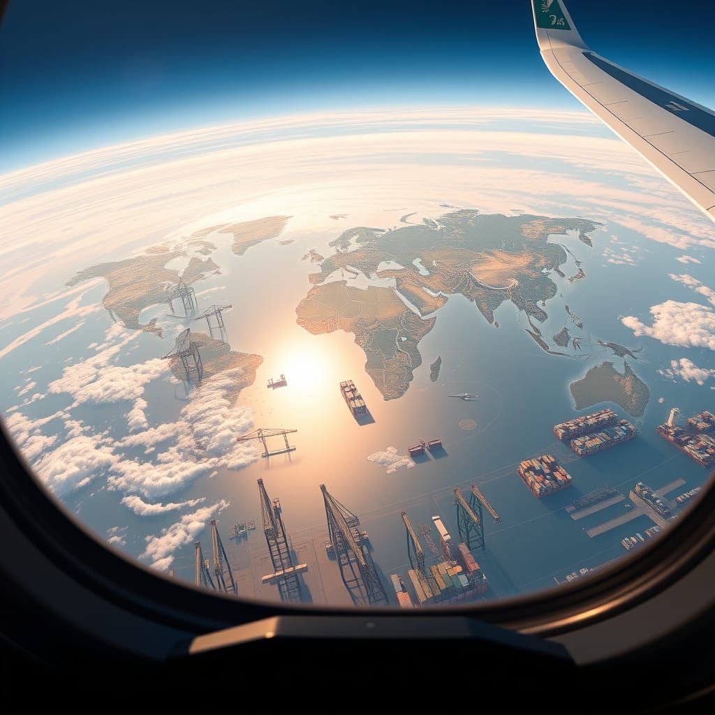 Hyperrealistic Earth View from Cargo Plane Cockpit