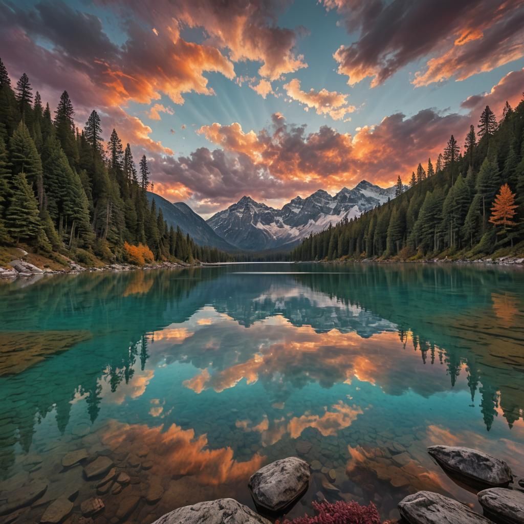Majestic Mountains and Lake at Sunset: Landscape Photography