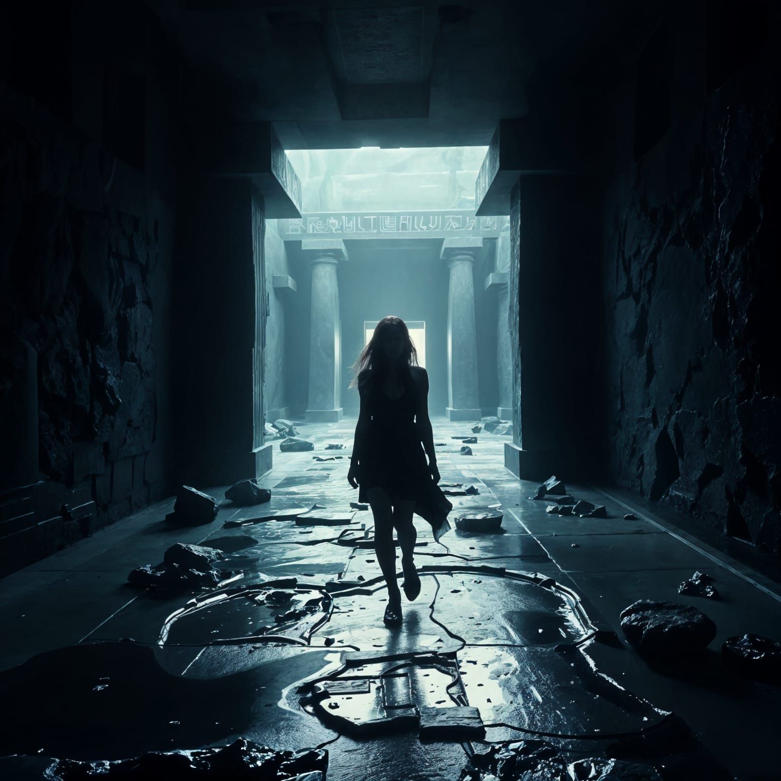 Ominous Obsidian Pyramid Interior in Soft Lighting