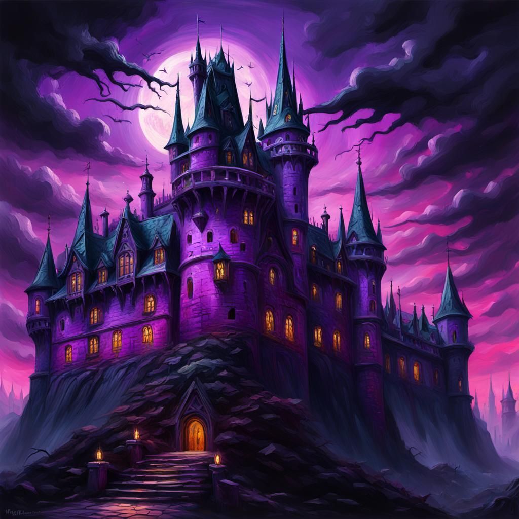 Scary Gothic Castle in Impasto Style