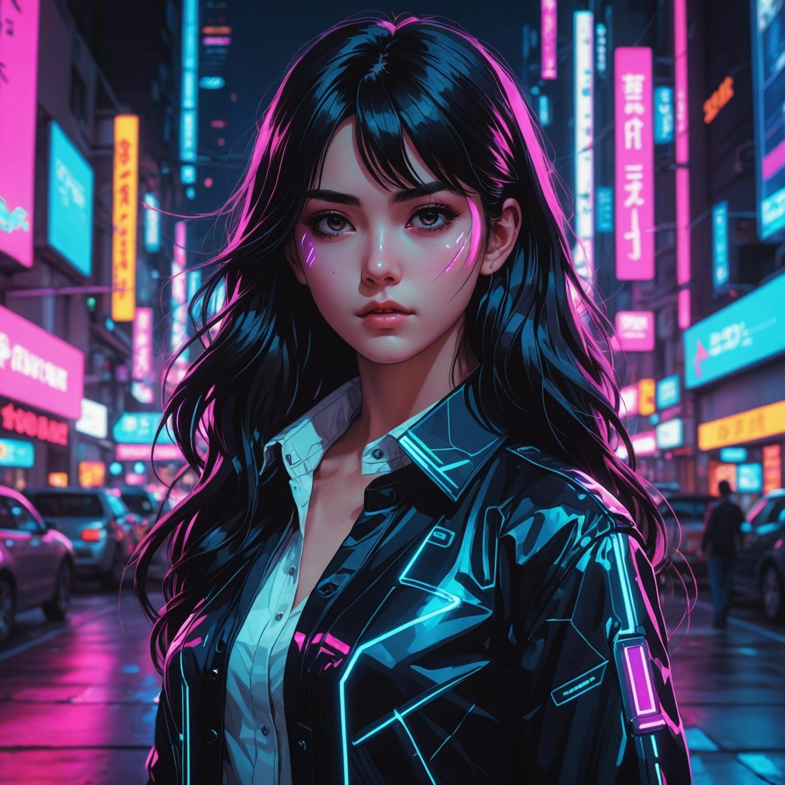 Cyberpunk Girl with Glitch Effects