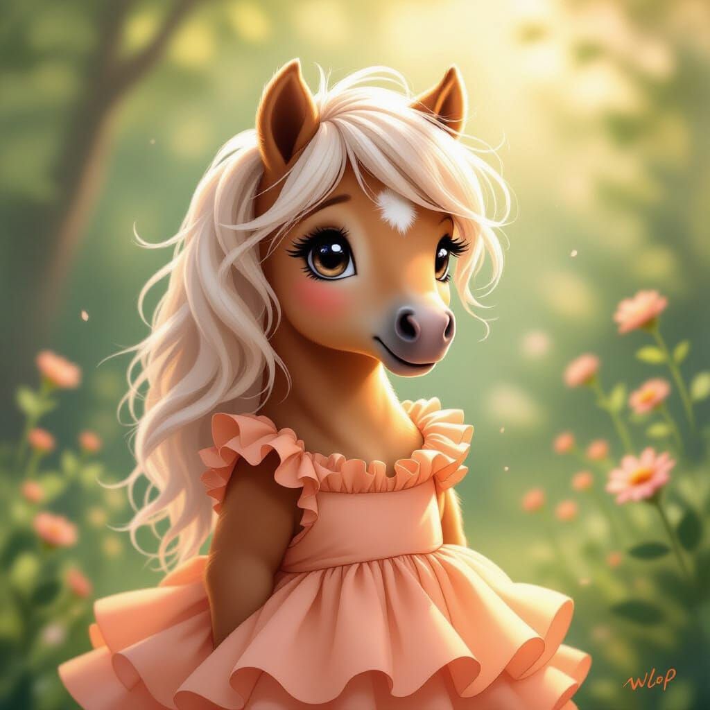 Adorable Horse Nymph in Frilly Dress